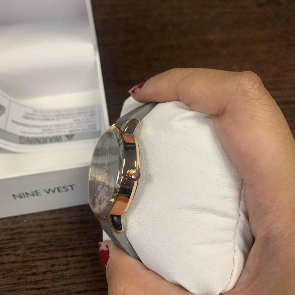 Reloj Nine West Floral Mujer Correa Gris Caja Oro Rosa NUEVO En Caja Nuevo Con Etiquetas NW2484 Foto 3 de 4