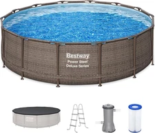 Bestway Power Steel 14’ x 42” Swimming Pool Set W/ Filter Pump, Ladder, and Pool