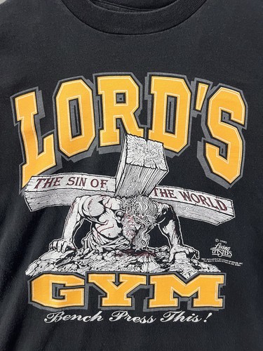Vintage LORD's GYM T-Shirt Jesus DELTA Black Men's Large L Single Stitch - Picture 2 of 14