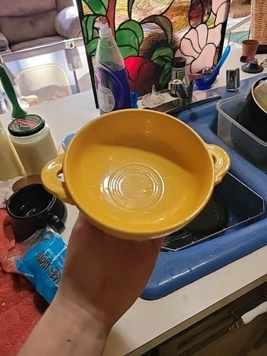 Vintage Fiesta 5" Cream Soup Bowl with Handles Yellow Fiestaware