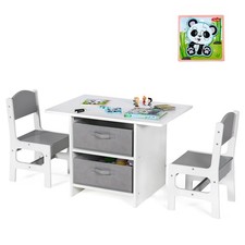 Kids Play Table & 2 Chairs Set Children Activity Desk Sets w/ Removable Baskets