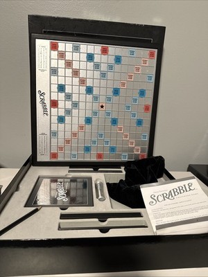 Scrabble Onyx Edition Rotating Turntable Black Silver Wood Tiles Complete in Box
