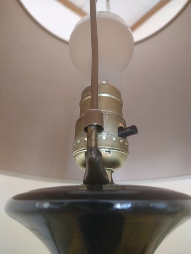 Vintage Sexy Atomic Black Gold Table Lamp Gold Feather Pattern Fast Shipping - Picture 10 of 10