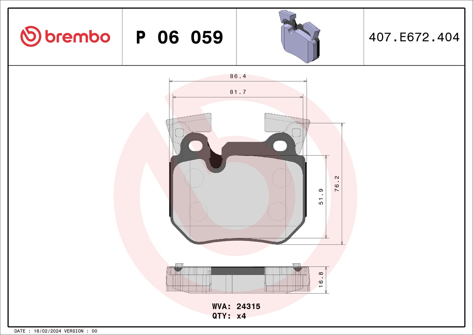 Für BREMBO P 06 059 HAM PADS. REAR BMW 3 E91 STATION WAGON 05- TYú - Bild 4