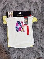 Girl's Adidas 3 Piece Set Tee Shirts and Shorts Pink White Yellow Size 6