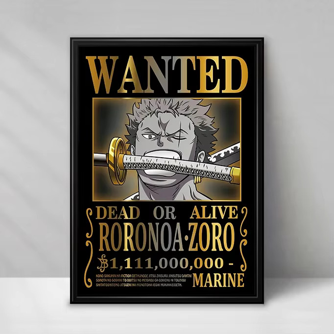 Poster One Piece Wanted Luffy 3 Billion Zoro Bounty Anime Colorfull Wall 20x25cm