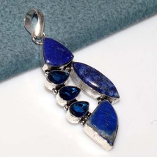 925 Silver Plated Exclusive Lapis Lazuli Iolite Topaz Pendant 2.5" Trendy JW
