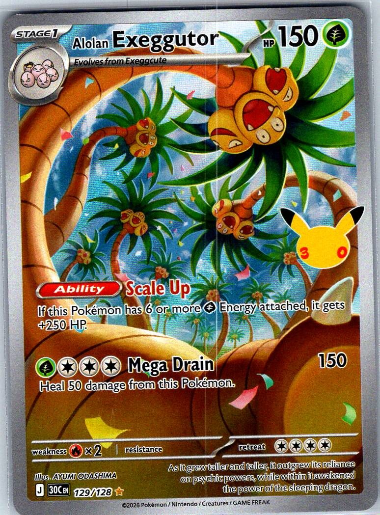 Alolan Exeggutor Illustration Rare ME: 30th Celebration 129/128 NM