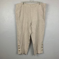 Chico's Linen Crop Wide Leg Pants Womens Size Large 2 Tan Elastic Button Hem