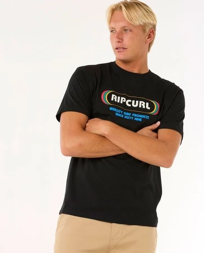 Rip Curl T-shirt Short Sleeved Mens Black Surf Revival - Picture 2 of 5