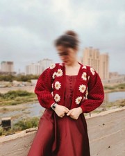 Handmade Maroon Crochet Cardigan: Granny Square Flower, Boho Style