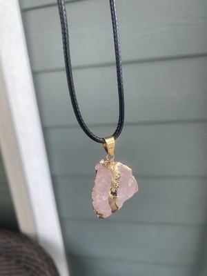 Rose Quartz Crystal Pendant  Wire Wrapped Gold Necklace for Love & Healing stone