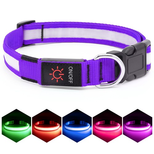 LED Dog Collar, Light Up Dog Collar Adjustable USB Rechargeable Super Bright ...
