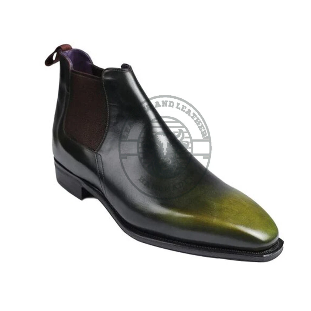 Dark Shade of Green with a Yellowish or Olive Undertone Leather Chelsea Boot