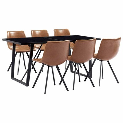 vidaXL Essgruppe 7-tlg. Cognac Kunstleder Esszimmer Stuhl ...