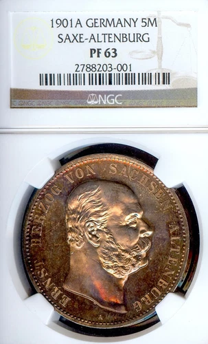 German States Saxe-Altenburg 1901 5 Mark Coin Thaler Taler NGC PF 63 PROOF PP