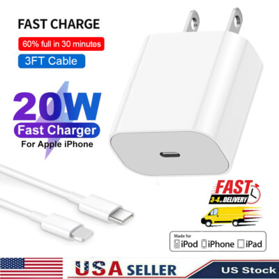 20W Super Fast Charger Wall Adapter Phone Cable For Apple iPhone 14 13 12 11 AB