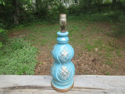 Vintage MCM Table Lamp Ceramic Glossy Turquoise/Sky Blue 16.5'' to socket