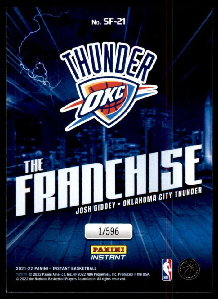 Josh Giddey 2021-22 Panini Instant The Franchise #21 RC Thunder - Image 2 of 2