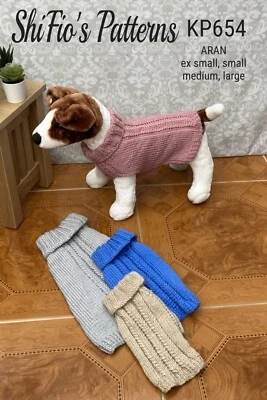 Knitting Pattern for dog coat 4 sizes, Aran yarn, KP654