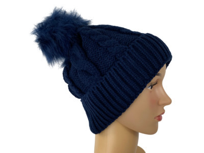 Bommelmütze Wintermütze Damen Strickmütze Blau Gefüttert Warm Ski Boom It