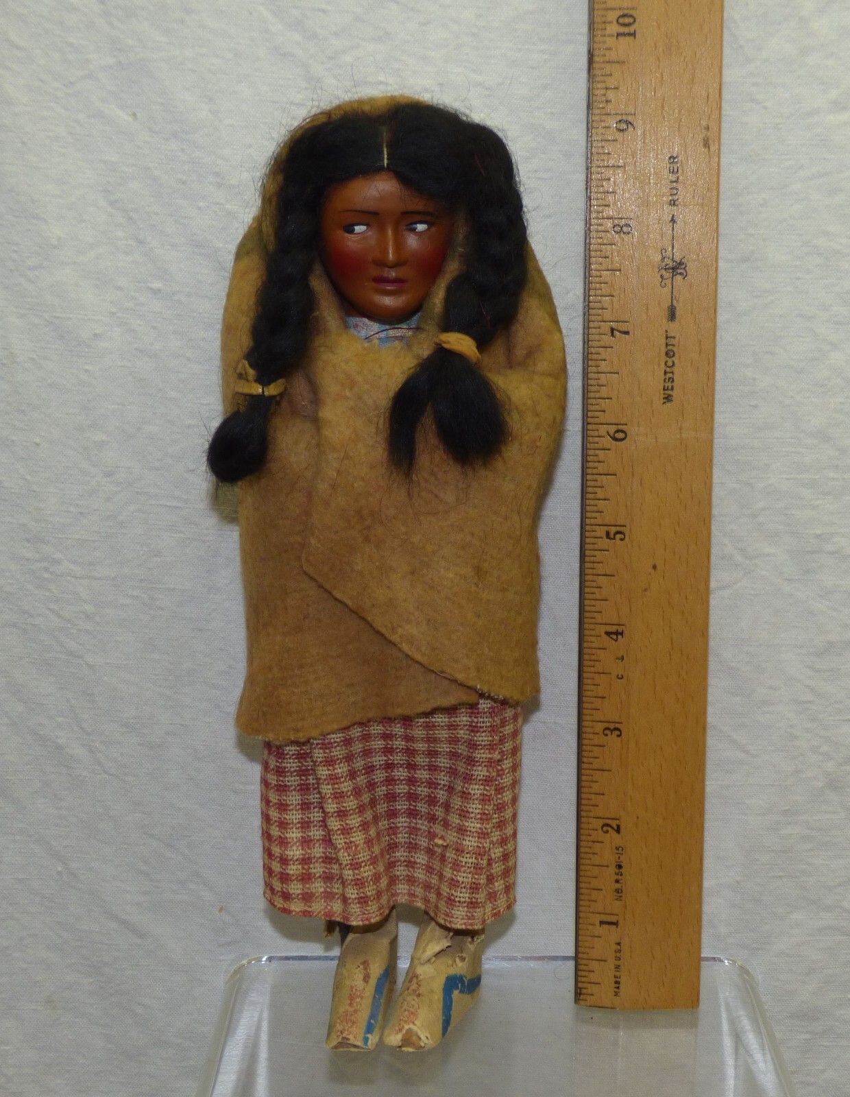 Skookum Dolls 9 7/8" Male & 9" Female w Taped Feet & Side Glancing Eyes Vtg Pair