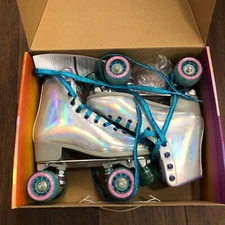 Impala Quad Roller Skates Holographic w/ Blue Wheels & Lace Women Size 7