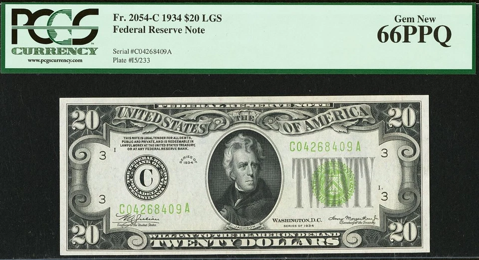 1934 $20 Federal Reserve Note PCGS 66PPQ -  Philadelphia Gem Light Green Seal - Image 3 of 4