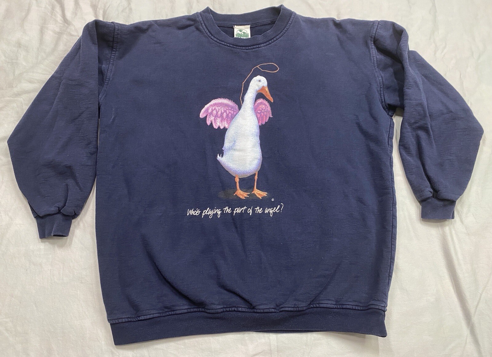 Vintage Pullover Sweatshirt Heavyweight Unisex Large Goose Angel Silly RARE READ
