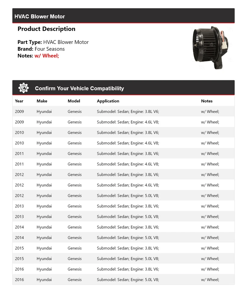 Motor soplador de climatización para Hyundai Genesis 2009-2016 sedán 4 estaciones 2010 2011 2012 Foto 2 de 4