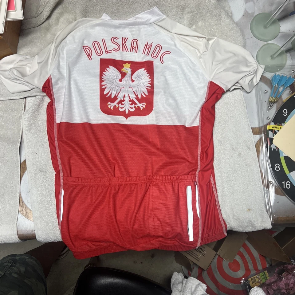 Camiseta deportiva de ciclismo Jakroo para hombre talla XL POLSKA MOCBicycle camisa cremallera completa bolsillo trasero Foto 2 de 3