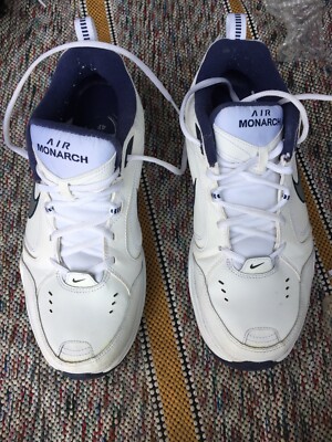 VGC! Nike Air Monarch Mens Size 10.5Training Shoes White Blue Gray 416355-102