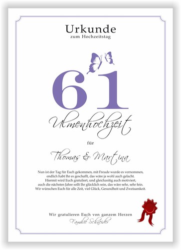 Hochzeitstag Geschenk Urkunde 1-80 Hochzeitstag Ehejubiläum wählbar - Bild 428 von 567