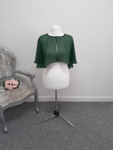 Women Evening Green Cape Chiffon Shawls Open Front Wedding Bolero