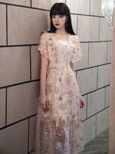 Women Banquet Evening Dress Luxury Birthday Party Dress Short Sleeve SummerDress