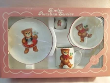 Reutter Porcelain West Germany Child Dish Set Teddy Bear Cup Plate Bowl Creamer