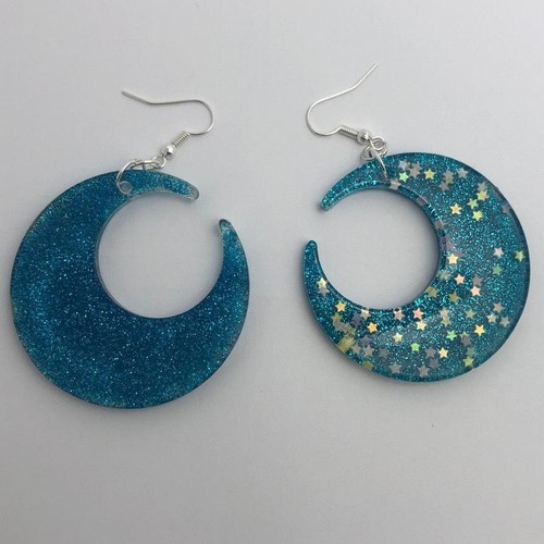 Large crescent moon earrings, Star Glitte , Acrylic Earrings - Picture 52 of 60