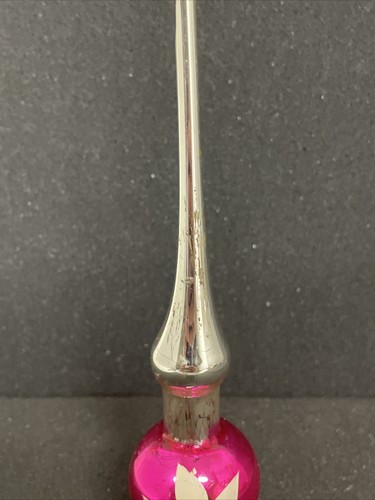 Vintage 1950er Quecksilber Glas Baumspitze rosa Blumen handbemalt 8" - Bild 14 von 23