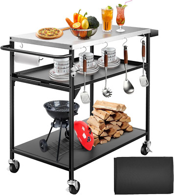 Ginkman 3-Shelf 39.37'' x 19.69'' x 35.43'' Movable Outdoor Prep Table - Plate