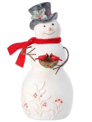 Snowman with Cardinals & nest figurine, 9'' Tall, Regency, NWT
