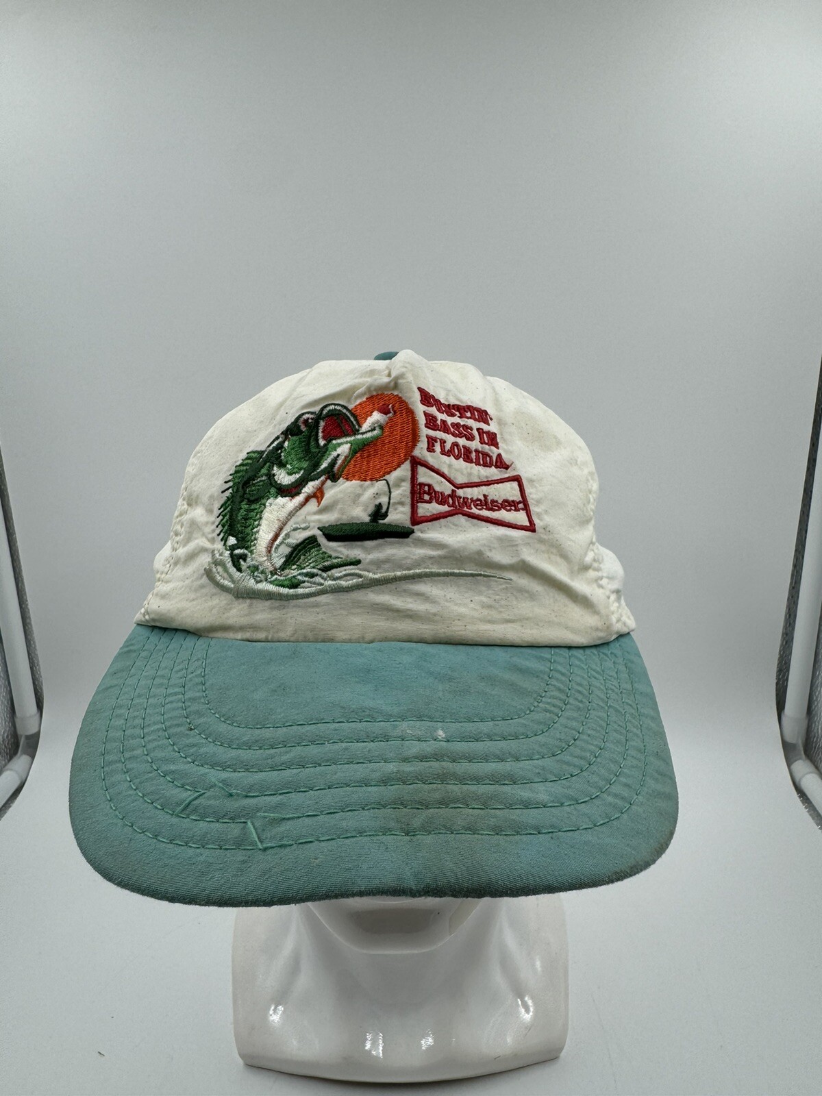 Vtg Budweiser Bustin Bass In Florida Fishing SnapBack Hat Cap Made In USA READ