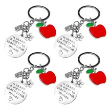 4PCS Teacher Appreciation Keychain, Teachers Day Apple Pendant Charm Key Chai...