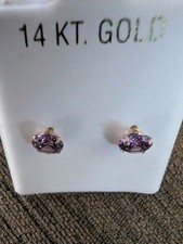 14k Yellow Gold Amethyst Round Stud Earrings ...