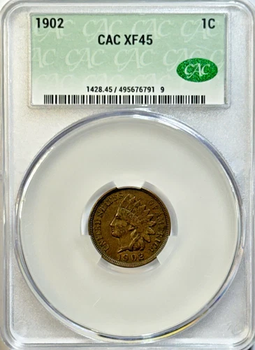 1902 Indian Head Cent CAC XF45 | Choice Extremely Fine | Original Surfaces