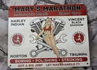 VINTAGE MARY'S MARATHON REPAIR SHOP PORCELAIN SIGN SERVICE STATION 10"x8.5"