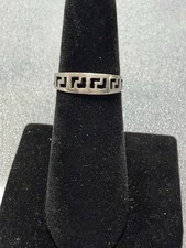 Vintage 925 Sterling Silver Adjustable Size GREEK KEY Cut Outs Band Ring 1.37g