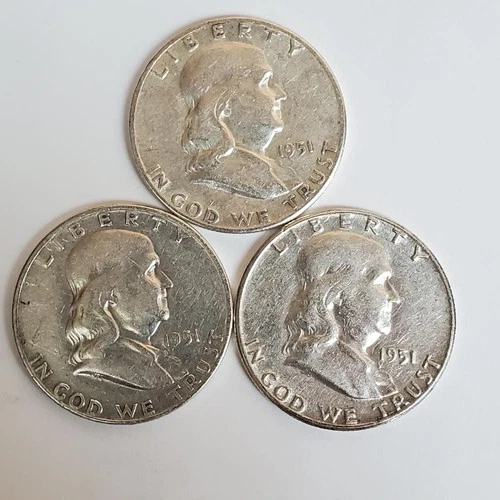 1951 P,D,S Franklin Half Dollars 90% SILVER (3 Coin Set) **Exact Coins** #00-50