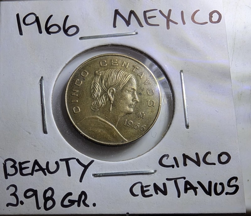 Mexico 5 Centavos 1966Mo Brass KM#426 BU Nice Mint Luster -SM736
