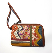 Fossil Womens Mosiac Leather Multicolor Wristlet Wallet Colorful Floral Leather