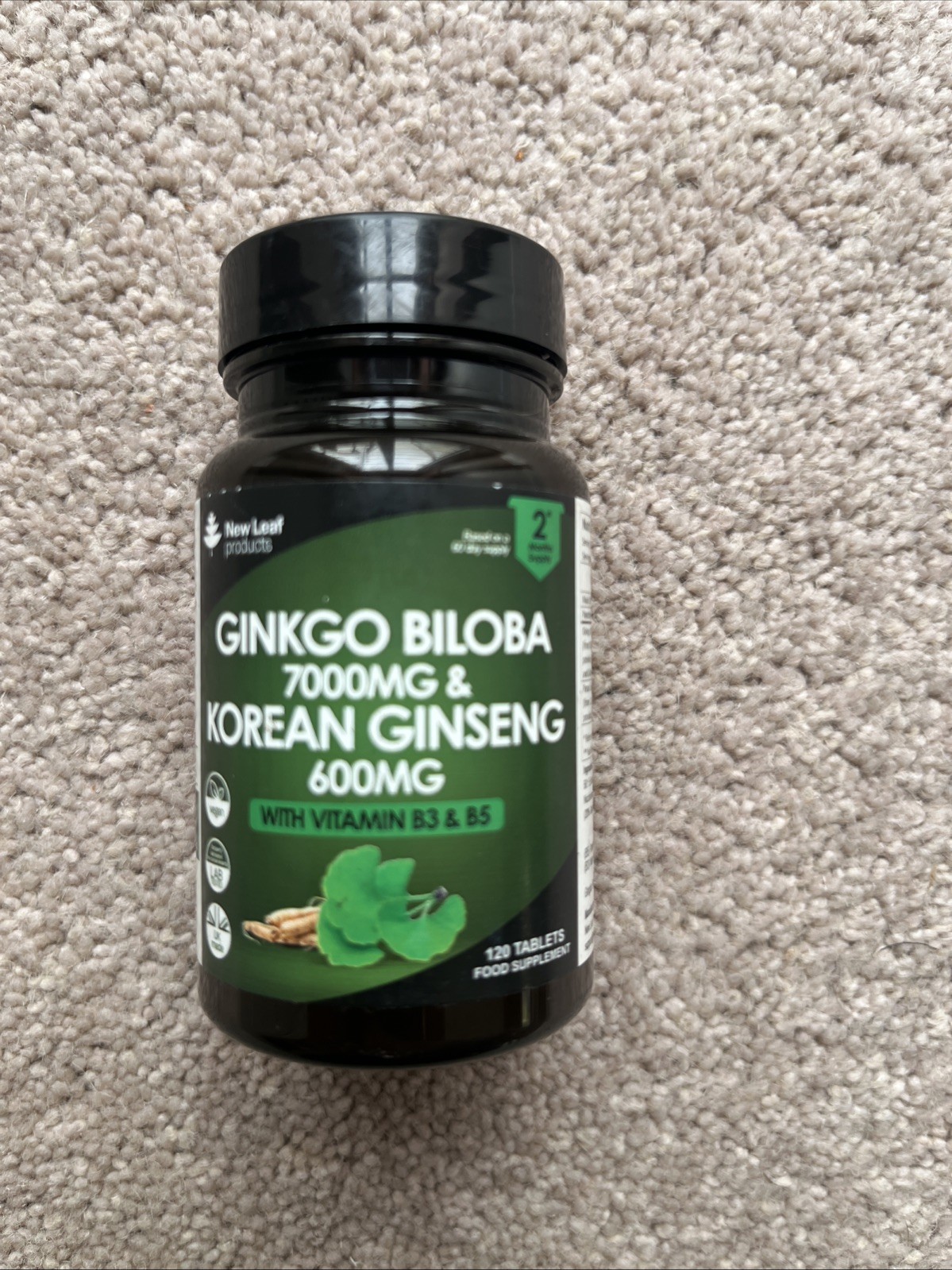 Ginkgo Biloba & Korean Ginseng Tablets 120 Vegan New Leaf - Image 3